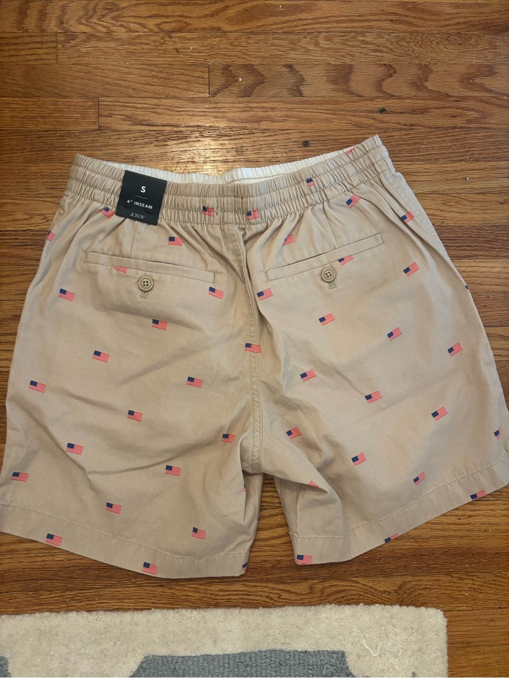 J. Crew Tan Shorts with Red & Blue Flag Motif - Picture 2 of 3